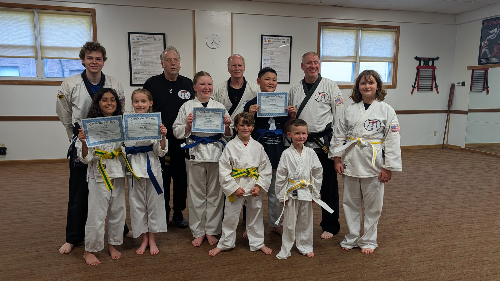 Kids karate class practicing forms